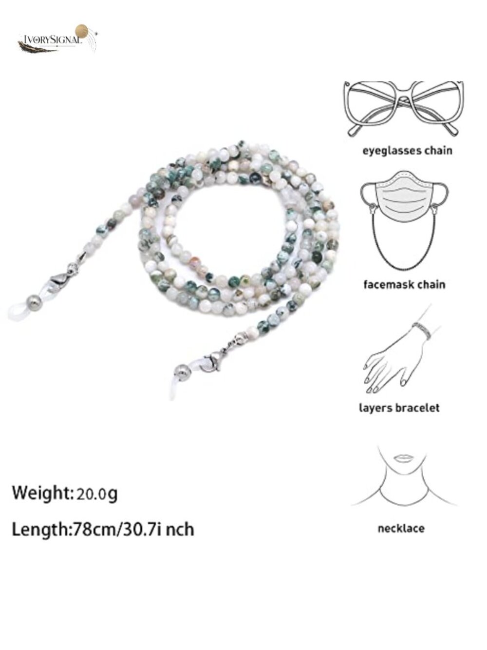 Beaded Eyeglass Chain Lanyard for Women - Natural Stone - Picture 2 of 6